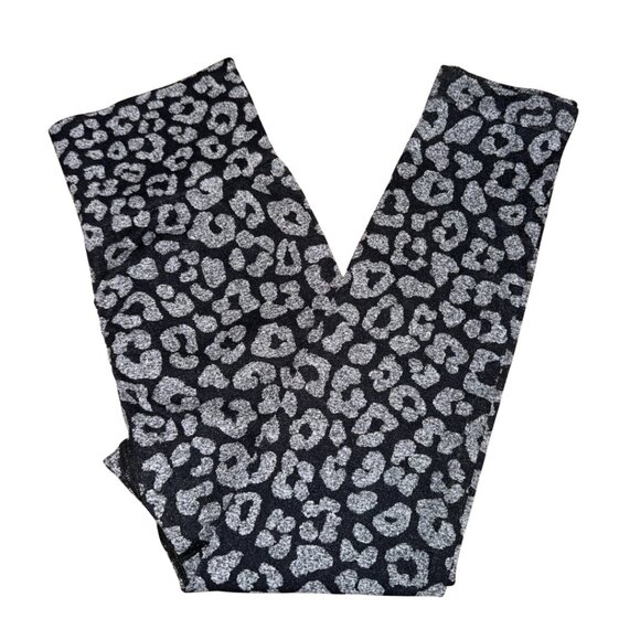 Black Silver Leopard Scrunch Booty Yoga Pants Butt Lifting Size Medium - Picture 1 of 8